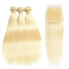 Image of 613 Blonde Bundles With Closure Brazilian Straight Hair Bundles With Closure Remy Human Hair Weave Extenstions 10-30 Inch Bundle