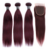 Image of Brazilian Straight Hair Bundles With Closure Red 99J Non-Remy