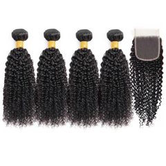 kinky curly 4 bundles with closure non-remy Peruvian