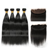 Image of Brazilian Straight Human Hair 4 Bundles With One Lace Frontal Non Remy
