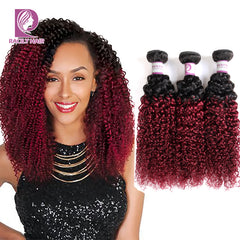 Racily Hair 1B/Burgundy Ombre Brazilian Kinky Curly Bundles Remy Weave Human Hair Extensions 99J Red 1/3/4 Bundles Free Shipping