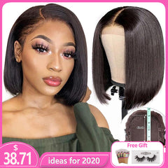 4x4 Remy Bob Short Closure Wigs Glueless For Black Women Lace Closure Human Hair Wig Straight Brazilian Hair With Baby Hair 150%