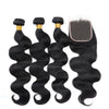 Image of Brazilian Body Wave Human Hair 3 Bundles With Lace Closure 4X4  Non Remy