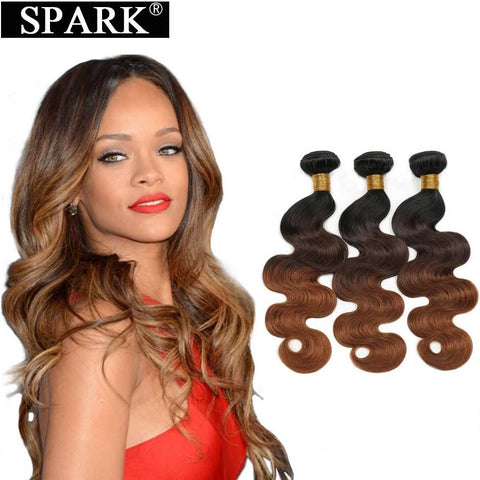 Spark Hair 1/3/4 Bundles Ombre Brazilian Body Wave Human Hair Extensions 1B/4/30 &27 Color 10-26 Inch Remy Hair Weaves Bundles L