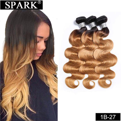 Spark Hair 1/3/4 Bundles Ombre Brazilian Body Wave Human Hair Extensions 1B/4/30 &27 Color 10-26 Inch Remy Hair Weaves Bundles L