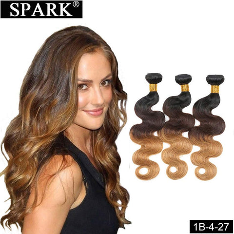 Spark Hair 1/3/4 Bundles Ombre Brazilian Body Wave Human Hair Extensions 1B/4/30 &27 Color 10-26 Inch Remy Hair Weaves Bundles L