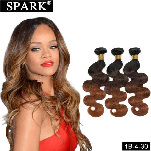 Spark Hair 1/3/4 Bundles Ombre Brazilian Body Wave Human Hair Extensions 1B/4/30 &27 Color 10-26 Inch Remy Hair Weaves Bundles L