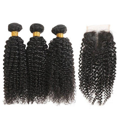 Kinky Curly Human Hair Bundles With Closure Brazilian Hair Non-Remy