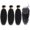 Image of Peruvian Hair Bundles with Closure Kinky Curly 3 Bundles with 4*4 Closure Remy Hair