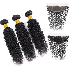 Malaysian Kinky Curly Hair Bundles With Lace Frontal 13*4 Remy Hair