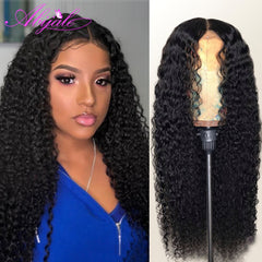 Abijale 4x4 Lace Closure Wig Kinky Curly Human Hair Wigs With Baby Hair Pre Plucked Hair Line Remy Deep Part Closure Wigs Front