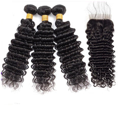 deep wave bundles with lace closure non-remy Brazilian hair weave bundles Lanqi