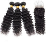 Image of deep wave bundles with lace closure non-remy Brazilian hair weave bundles Lanqi