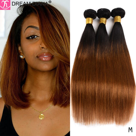 Brown Ombre Straight Hair Bundles 2/3 Tones Hair Bundle 1B 4 27 30 99J  Malaysian