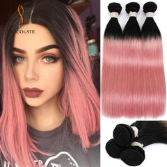Pink Straight Hair Bundles Brazilian Hair Weave Bundles Ombre