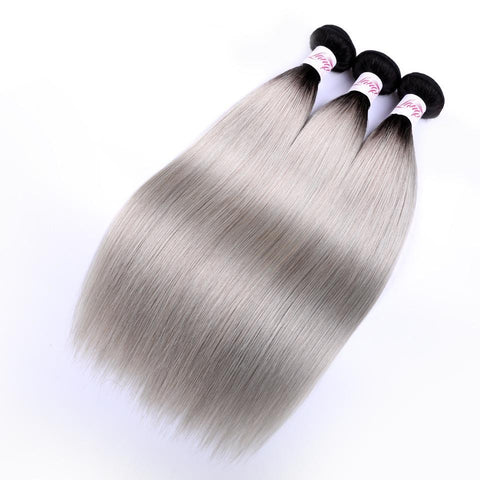 T1B/Grey Peruvian Straight Hair 3 Bundle Non Remy Peruvian Ombre