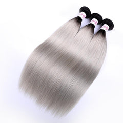 T1B/Grey Peruvian Straight Hair 3 Bundle Non Remy Peruvian Ombre