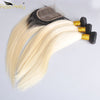 Image of Ross Pretty Brazilian Straight Remy Human Hair Bundles With Closure Ombre 1b 613 Bundles With Lace Closure color 1b blonde