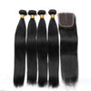 Image of Straight Brazilian Human Hair Weaving 4 Bundles with closure Non Remy Hair