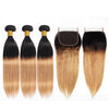 Image of 3 Bundles With Closure Brazilian Straight Hair Ombre T1B-27 Non-remy