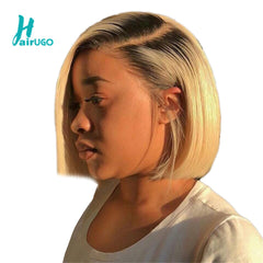 1B 613 Ombre Blonde Lace Front Human Hair Wigs For HairUGo Black Women Peruvian Short Bob Straight Frontal Wigs pre plucked Hair