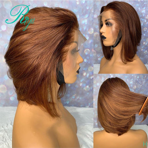 13X6 150% Honey Blonde Ombre Color 30 Short Straight Bob Cut Blunt Pixie Lace Front Human Hair Wigs For Black Women Indian Remy