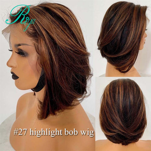 13X6 150% Honey Blonde Ombre Color 30 Short Straight Bob Cut Blunt Pixie Lace Front Human Hair Wigs For Black Women Indian Remy