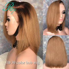 13X6 150% Honey Blonde Ombre Color 30 Short Straight Bob Cut Blunt Pixie Lace Front Human Hair Wigs For Black Women Indian Remy