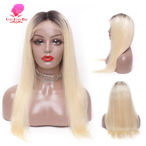 13x6 1B 613 Blonde Ombre Color Remy Brazilian Straight Wig Long Pre Plucked Glueless Lace Front Human Hair Wigs for Black Women