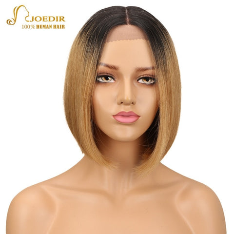 Joedir Brazilian Remy Hair Straight Short Human Hair Bob Wigs Ombre TT1B 30 Color Blunt Cut Bob Lace Front Wig With Closure