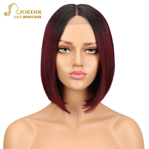 Joedir Brazilian Remy Hair Straight Short Human Hair Bob Wigs Ombre TT1B 30 Color Blunt Cut Bob Lace Front Wig With Closure